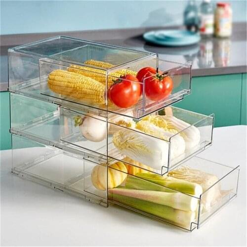 Refrigerator Food Storage Box Drawer Containers Platic Transparent Large Fruit Storage Box Dust-proof Drain Kitchen Organizer