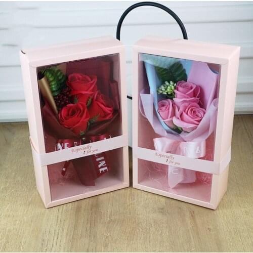Creative Gift Soap Rose Flower Gift Box for Valentines Day Christmas Gift Boxes Craft Soap Roses Artificial Flowers Bouquet