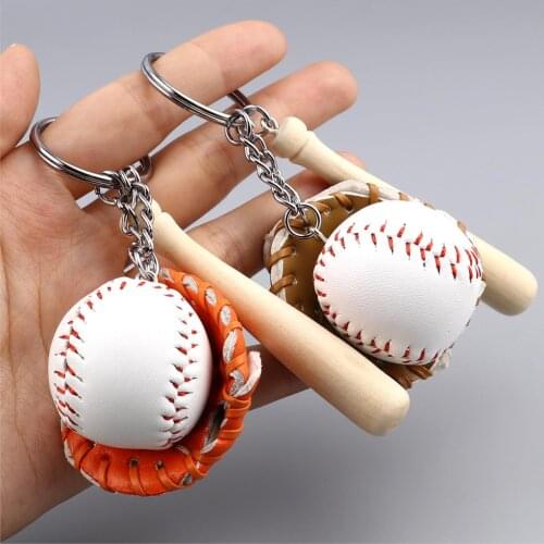 Mini Three-piece Baseball Glove Wooden Bat Keychain Sports Car Key Chain Key Ring Gift For Man Women Men Gift 11cm, 1 Piece