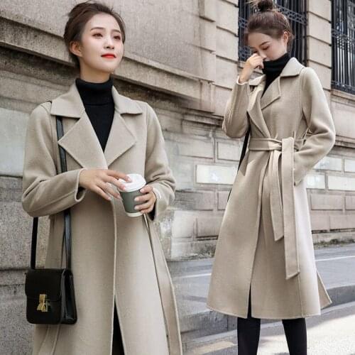 Fashion Black Woolen Coat Autumn And Winter New Korean Woolen Coat Womens Thick Coat Loose Long Cream colored Wool Jacket 770