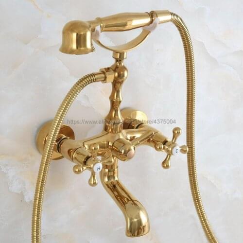 Wall Mounted Bathtub Faucet Gold Color Brass Tub Sink Faucet Telephone Style Bathroom Bath Shower Set with Handshower Nna846