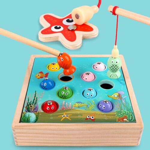 Kids Early Education Props Wooden Magnetic Games 3D Fishing Toy Game Baby Kids Educational Toys Children Birthday Christmas Gift