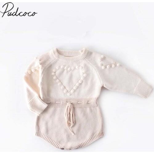 2019 Baby Autumn Winter Clothing Newborn Infant Baby Girls Boy Knitted Bodysuits Heart Sweater Jumpsuits Warm Elastic Band Tops