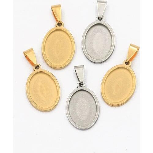 2PCS 2 Color Inner Size 13*18MM Stainless Steel Gold Oval Cabochon Base Setting Diy Blank Pendant Tray For Necklace Making