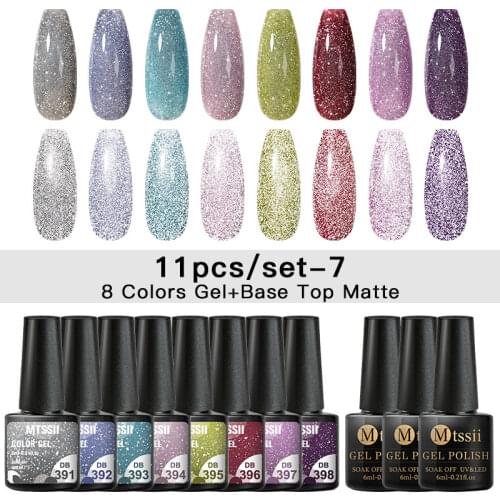 Mtssii 8/6Pcs Gel Nail Polish Set Semi Permanent Hybrid Gel Nail Varnish Soak Off UV LED Nail Gel Base Top Coat