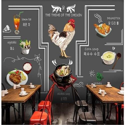 Drop Shipping wallpaper 3d Korean Fried Chicken Hot Pot Cuisine Wallpaper Hand Drinks Gray Wall Gourmet Graffiti Grill Mural