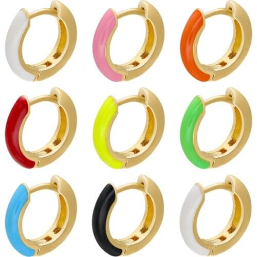 2PCS/Pair Chic Enamel Round Earrings For Women, White Pink Blue Rainbow Hoop Earrings Jewelry