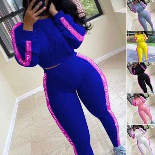 Ribbed Knitted 2 Two Piece Set Women Long Sleeve Crop Top Tracksuit