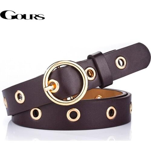 Gours Leather Belts for Women Fashion PU Leather Pin Buckle Belt Female Punk Waist Belt Alloy Hole Design New Arrival PDL002