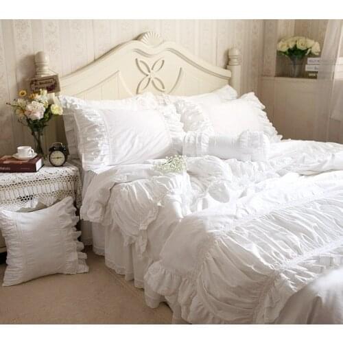 Luxury White Ruffle Bedding White Ruffle Comforter White Bedding Holiday Bedding Lace Cotton Bedding Set Queen