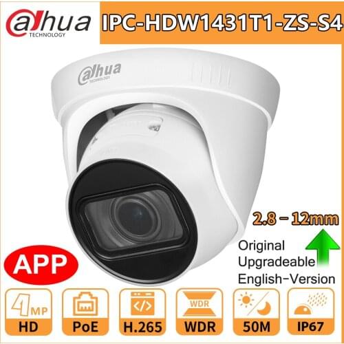 Dahua Original Mini Dome PoE IP Camera IPC-HDW1431T1-ZS-S4 Zoom 2.8-12mm HD 4MP IR50M H.265 WDR 3D DNR BLC HLC IP67 Security