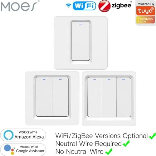 WiFi ZigBee Smart Push Button Switch No Neutral Required Smart Life Tuya APP Alexa Google Home Voice Control 2/3 Way EU UK