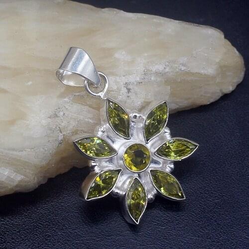 Gemstonefactory Jewelry Big Promotion 925 Silver Hot Sale Lemon Yellow Topaz Shiny Women Ladies Gifts Necklace Pendant 1257