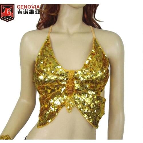 Top Fashion Sale Women Polyester Butterfly Dancing Belly Dance Bras Bellydance Wear Halter Tops Stage Dancer Costume