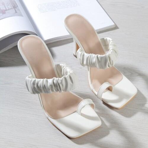 New 2021 Brand Design Women Slippers Elegant Square Toe Thin High Heels 9CM Slippers Summer Outdoor Beach Slides Shoes