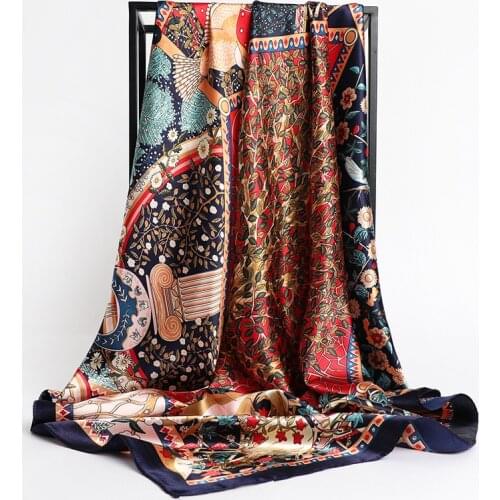 Lady Silk Square Scarf Print Design Scarves Large Hijab Fashion Shawl and Wrap Women Bangdana Female Headkerchief Foulard Summer