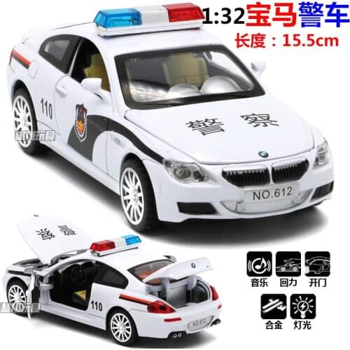 1:32 high simulation police car alloy car model light music pull back four open design childrens public security car toy