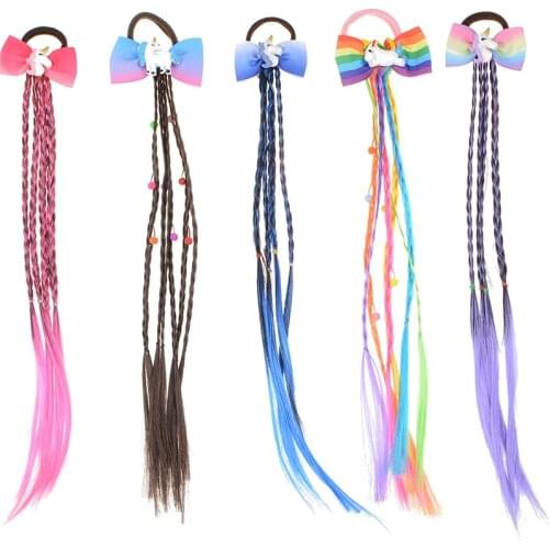 1pc Girls Unicorn Elastic Hair Band Twist Wig Headband Bohemian Braided Hair Ties For Kid Elastic Rubber Band Hair Accessories