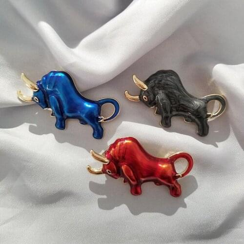 1Pcs Unisex Vintage Enamel Cattle Brooches For Women Man Bull Ox Animal Causal Party Brooch Pins Gifts