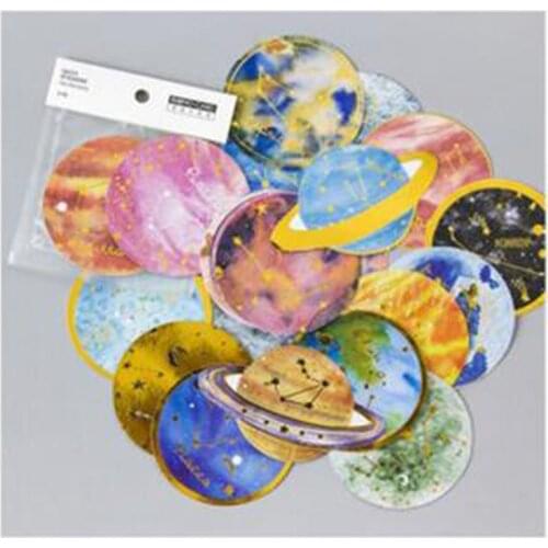 1 Pack ( 24 pcs stickers ) Golden Line Beautiful Starry Planets Notebook Diary Stickers Decorative Sticker Decoration