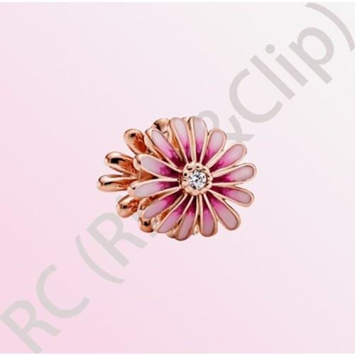 2020 New Arrival S925 Sterling Silver Beads Pink Daisy Flower Charms fit Original Pandora Bracelets Women DIY Jewelry