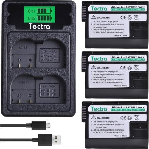 3Pcs 1900mAh EN-EL15 EN EL15 EL15 Battery+LCD USB Charger Type C Port for Nikon D600 D610 D800 D800E D810 D7000 D7100 D7200