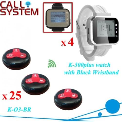 Watch pager for call waiter system used in restaurant hotel hospital 4 wrist receiver with 25 buzzer