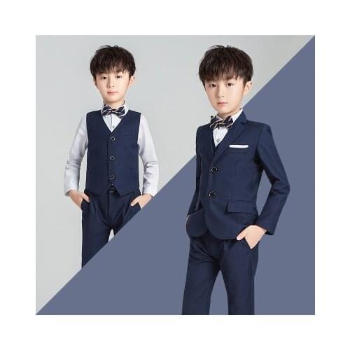 2020 Navy Blue Suits for Boys 3 Pieces Set Slim Fit Children Wedding Suits Black Kids Formal Dress Suit Set Jacket Pants Vest
