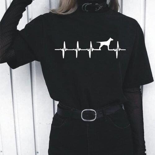 Doberman Pinscher Tee Shirt Femme Doberman Heartbeat T-shirts Doberman Dog Pulse Cute Pet Dog T Shirt Women Tops Camiseta Mujer
