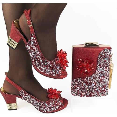 Doershow fashion African Women Matching Italian Shoe and Bag Set red Italian Shoe with Matching Bag for Wedding! HDA1-16