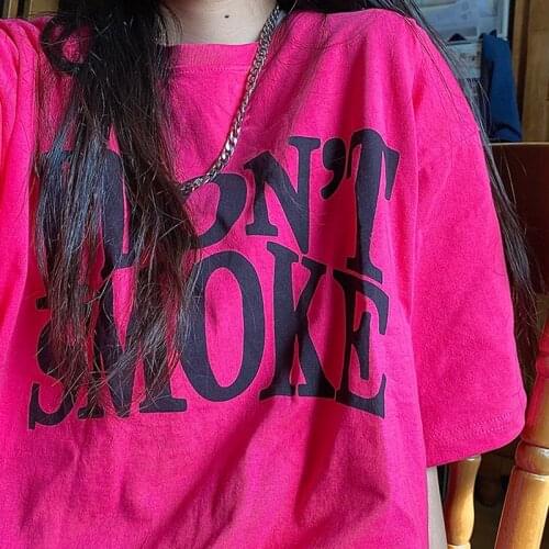 DONSMOKE Refuses To Smoke Classic Street Fashion Brand Printing Casual Basic Rose Red Short Sleeve Woman Tshirts