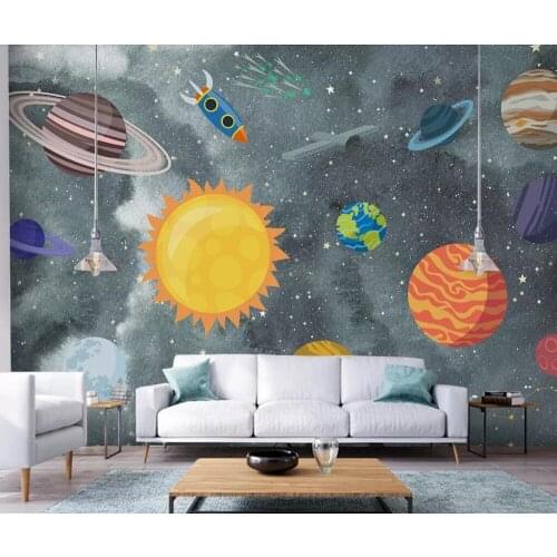 Hand-painted space children room background wall painting