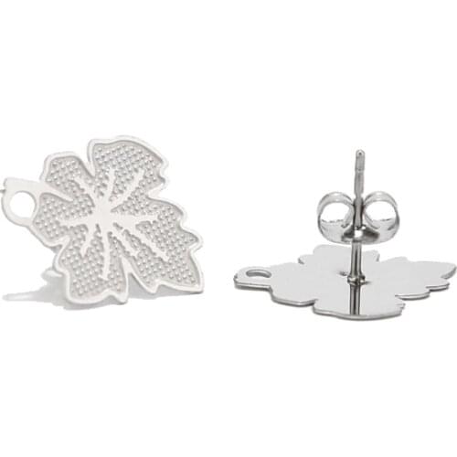 Hot silver/gold tone stainless steel Leaf Stud Earrings with hole For DIY earring making 18mm*16mm