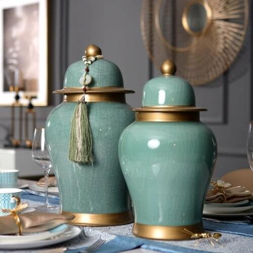 Chinese Green Crack Ceramic Living Room Dining Table Vase Home Decoration Pot Storage Tank Modern Home Hotel Craft Decoration