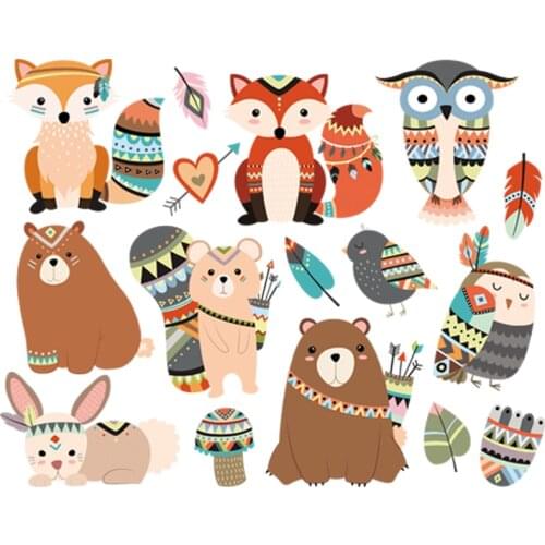 Fox Owl Deer Appliques On Clothes Woodland Tribal Animals New Diy Heat Transfer Washable T-Shirt Jeans Decoration Badges