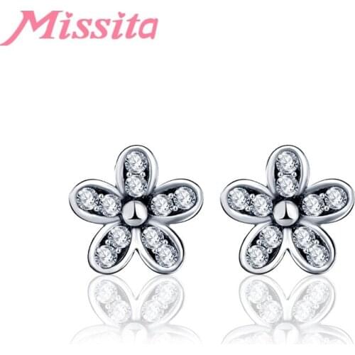 MISSITA New Fashion Cherry blossoms Earrings For Women Silver Color Jewelry Brand Wedding Stud Earrings HOT SELL Gift