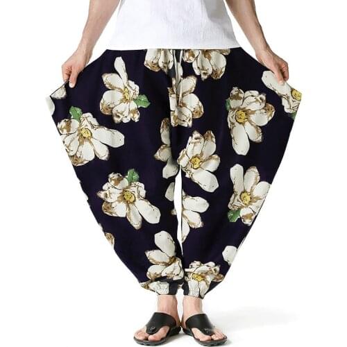 Fashion Floral Print Baggy Hippie Harem Pants Men 2021 Brand Cotton Joggers Sweatpants Harajuku Streetwear Sports Trousers Male