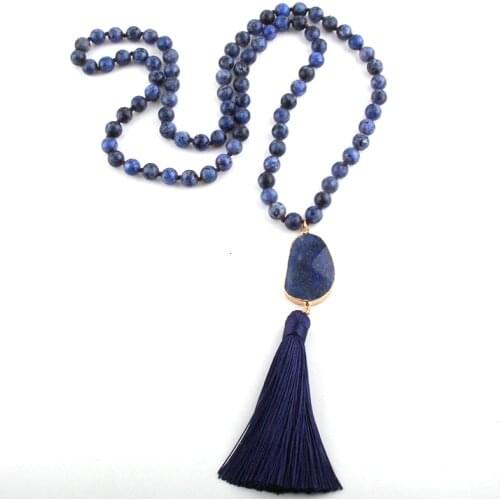 RH Fashion Bohemian Jewelry Accessory Natural Stones Knotted Moon Stone Tassel Necklaces Women Gift Dropship