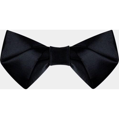 Fashion Mens Bow Tie, Solid Smooth Silk Black Neck Tie, All Gloss Black, with Gift Box, Personal Gift for Party Business Dress