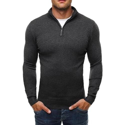 Chic Men Solid Color Stand Collar Long Sleeve Zipper Knitted Sweater Top Blouse Autumn Mens Warm Clothes Casual Slim Pullover