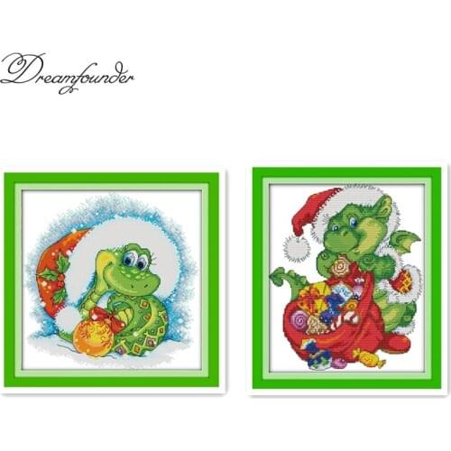 A snake in Christmas cross stitch kit aida 14ct 11ct count printed canvas stitches embroidery DIY handmade needlework