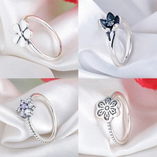 2019 New Fashion Ring Daisy Leaves Flower Finger Rings Clear CZ Fit Pan For Women Wedding Brand Jewelry Gift Dropship