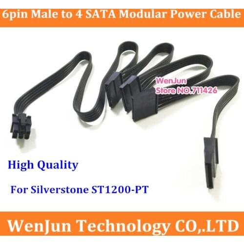 New 6Pin Male 1 to 4 SATA 15Pin Power Supply Splitter Extension Cable 15P Power Port Multiplier for Silverstone ST1200-PT