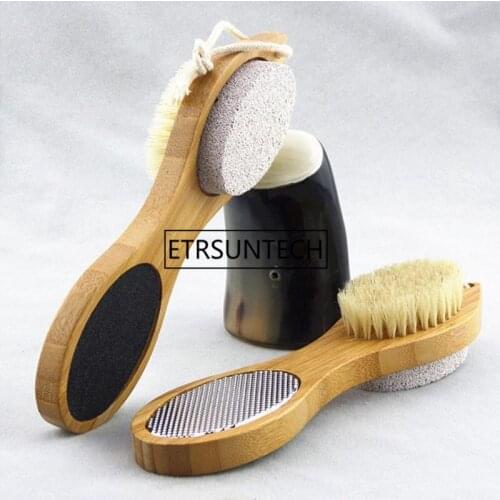 Exfoliating Dead Skin Remover Foot Massager Wooden Feet Brush with Natural Boar Bristle and Pumice Stone Feet Brush F1754
