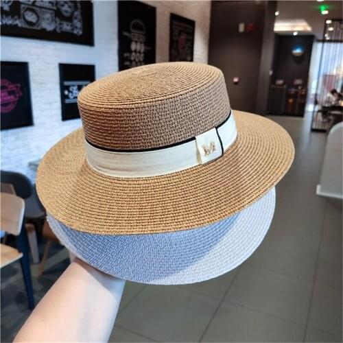 Hotsale Korea stylish Elegant M letter Bucket hat Sun hat Summer Ribbon Patchwork Straw hat For holiday beach Party Visor Cap