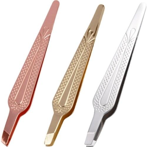 1pcs Eyebrow Tweezers Rose Gold Pincet Clips Stainless Steel Face Hair Removal Beautfy Makeup Tool