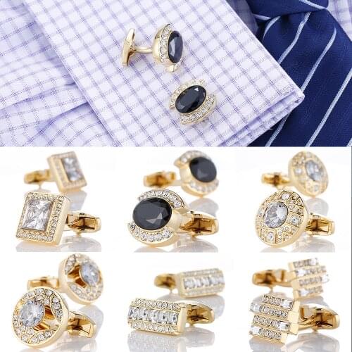 Luxury Gold Mens Cufflinks with Crystal Wedding French Shirt Cuff links Sleeve Buttons Mens Jewelry Accessories Design Cuffs