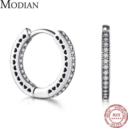 Modian Real 925 Sterling Silver Classic Full Hearts Hoop Earrings Luxury Cubic Zirconia Fashion Jewelry For Women Wedding Gift
