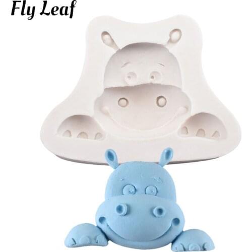 Fly Leaf Cartoon Cow Silicone Mold DIY Handmade Hippo Fondant Dessert Jelly Mould Baking Tool Accessories Cake Decoration