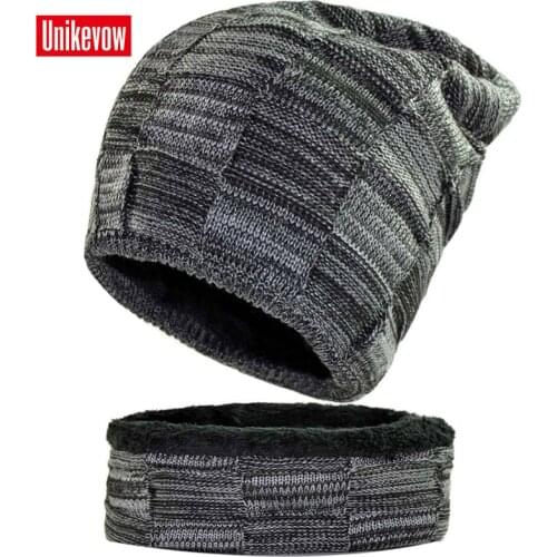 UNIKEVOW (Hat&scarf 1set) New Autumn Winter warm knitted hat scarf set for men and women Cap and neckerchief sets